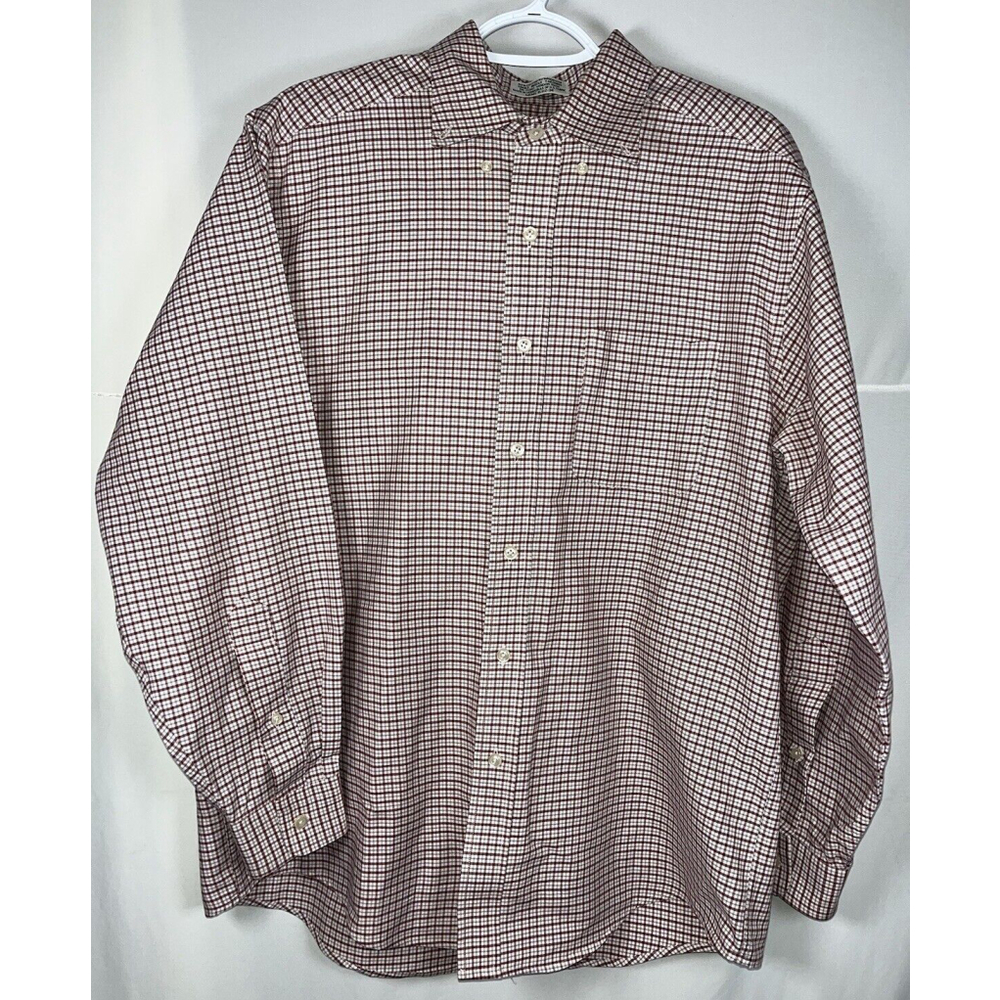 LL Bean Mens Button Up Size 15 1/2 Red Plaid Button Up Long Sleeve Shirt Thick
